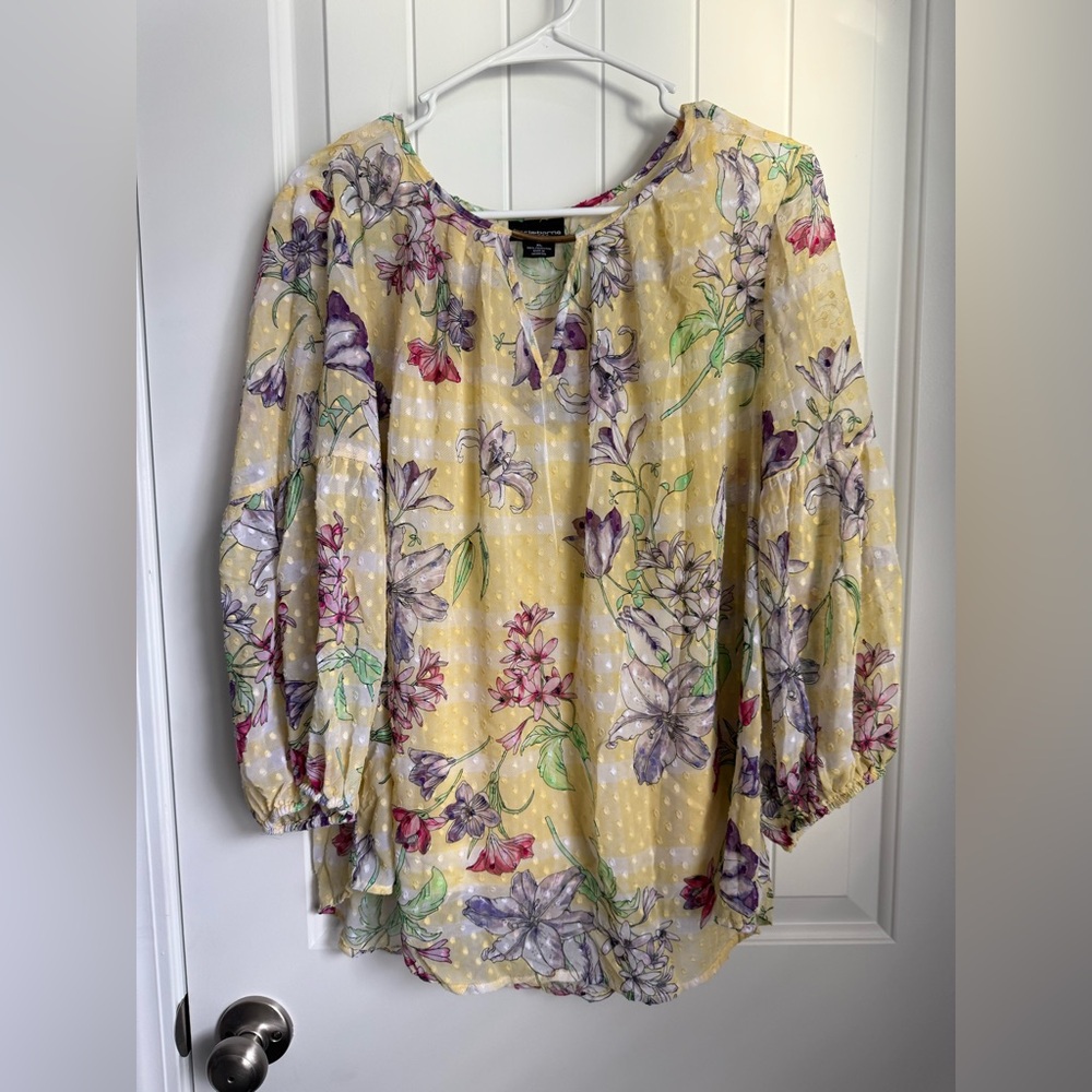 Liz Claiborne Yellow Floral Blouse - Picture 1 of 5